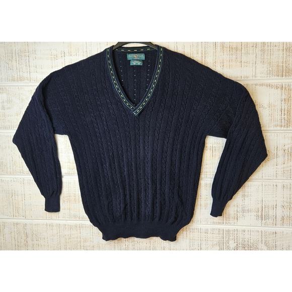 Alan Paine XL Men's Knitwear V-neck Cotton Cable Knit Crickey Jumper Vtg - Picture 5 of 16